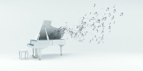 Naklejka premium Piano mit Noten, Musik, Sound