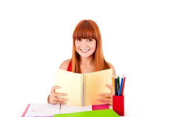 University girl holding a school bag and smiling
