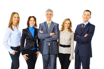 Portrait of business people standing on a white