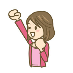 女性　イラスト　上半身　ガッツポーズ