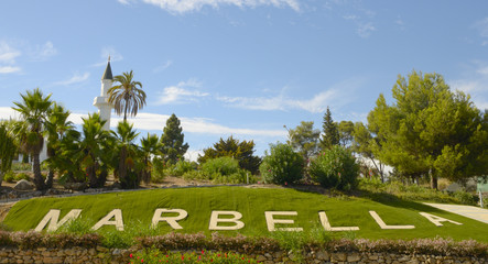 The word of Marbella (Spain) on the grass.