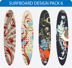 Vector pack of four colorful surfboard designs