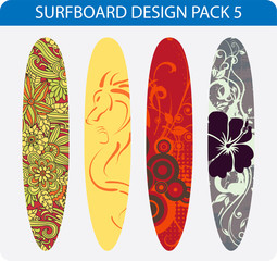 Vector pack of four colorful surfboard designs