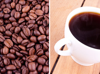 coffee bean and a cup of coffee
