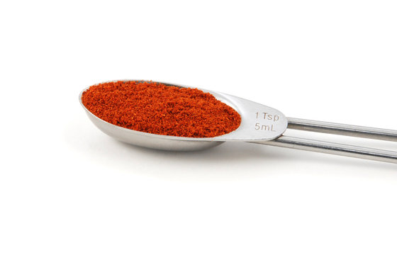 Chilli powder measured in a metal teaspoon