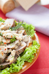 baked meat with mushrooms and cream
