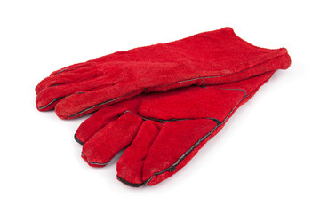 Work red glove is isolated on a white background