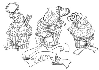 Vector hand drawing cupcakes