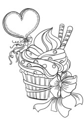Vector hand drawing cupcake with heart