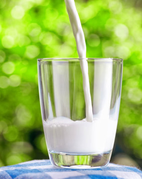 Glass of milk on nature background
