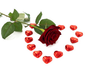 red rose and heart shape chocolate