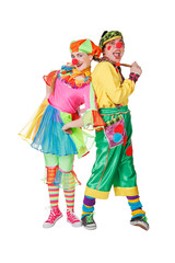 Fototapeta na wymiar Couple of happy clowns