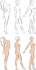 Stylized figures standing naked women