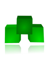 Three green dice in the mirror - illustration