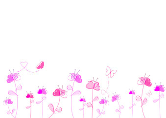 Frise champs fleurs de coeurs - papillons - Saint Valentin © celianestudio