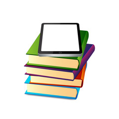 Tablet PC and stack of books. EPS10 vector