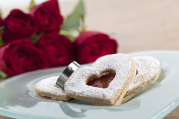 Titanium engagement ring and shortbread hearts