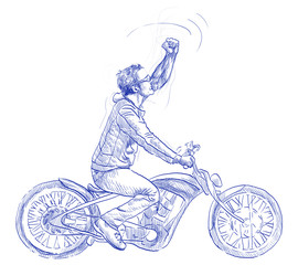 Fototapeta na wymiar wygrywając gest na motorze, młody człowiek - rysunek ręka