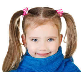 Portrait of smiling cute little girl in blue scarf