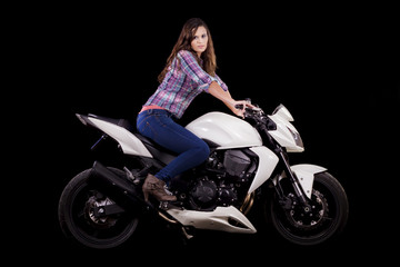 Fototapeta na wymiar piękna dziewczyna obok białego motocyklu