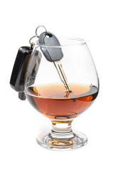 glass of alcohol and car keys