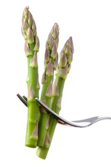 asparagus on a fork isolated