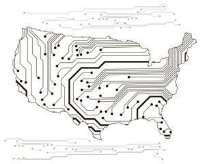 map of the USA in circuit style