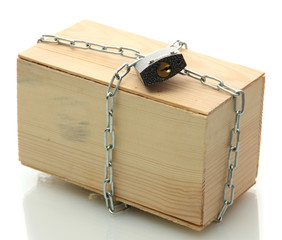 parcel with chain and padlock, isolated on white