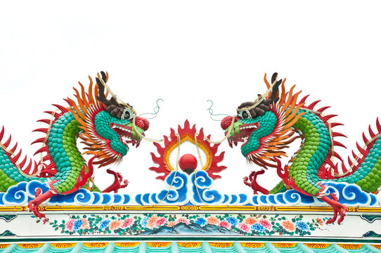 The colorful dragon made from ceramic tile