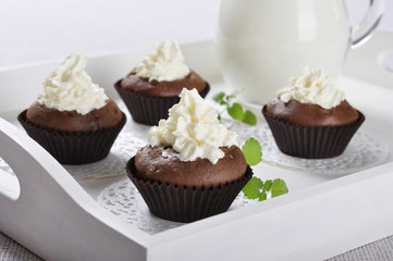 chocolate cupcakes with whipped cream