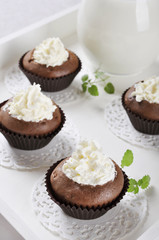 chocolate cupcakes with whipped cream