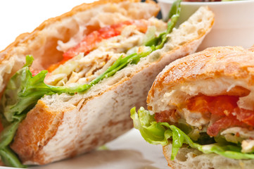 ciabatta panini sandwich with chicken and tomato