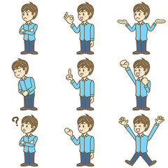 男性　イラスト　全身　喜怒哀楽　01