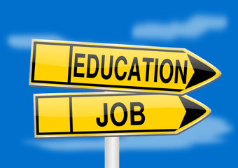 Directional arrows with inscriptions job and education