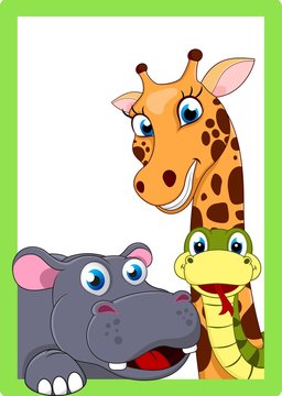 Illustration Of Zoo Animal Cartoon On Frame