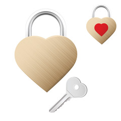 Realistic looking gold lock shaped as heart