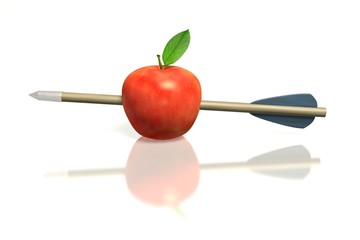A red apple with arrow