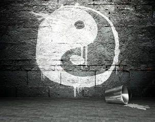 Poster Graffiti Mur de graffitis avec le yin yang, fond de rue
