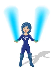 Foto op Plexiglas Superhelden Supergirl vector met blauw vuur in handen