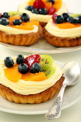 Baskets of pastry with custard.