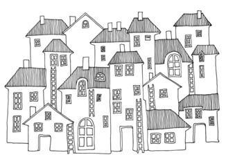 Cartoon hand drawing houses
