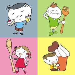 children eat cake cartoon vector