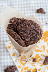 Oatmeal chocolate cookies, selective focus