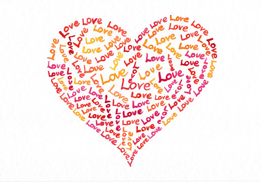 Love Text in Herzform geschrieben Aquarell handgemalt