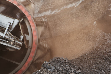 Giant bucket wheel excavator for digging the brown coal