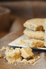 Close up of home baked shortbread biscuit cookies