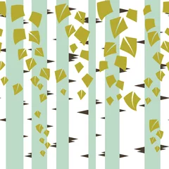 Papier Peint photo Oiseaux dans la forêt Texture vectorielle continue avec des arbres verts de bouleau.