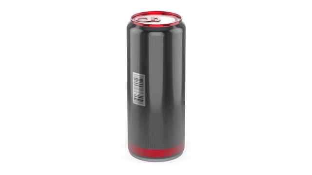 Energy drink can rotates on white background