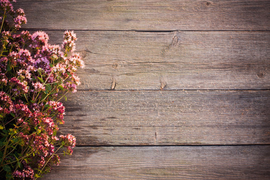 flowers on wooden background