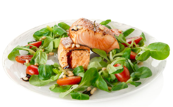 Rare Fried Salmon Steaks Isolated On White